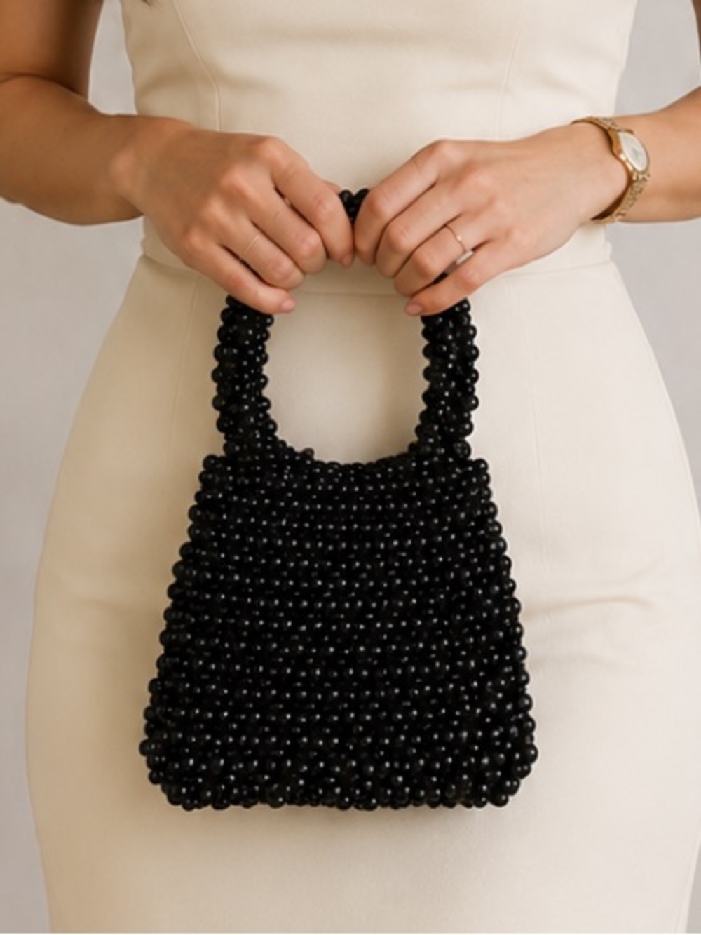 Vintage 1940s Black Beaded Handbag Made in Germany U.S. Zone Post-WWII